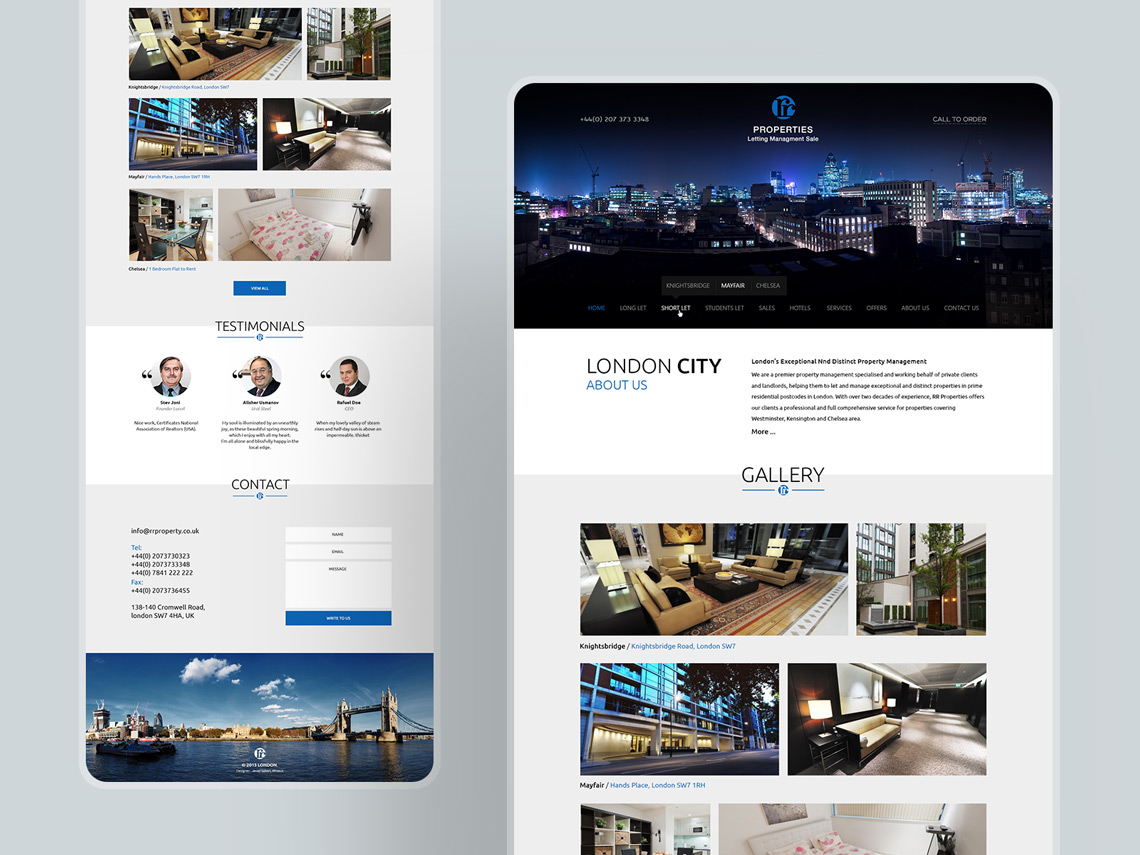 طراحی گرافیک وب، طراحی رابط کاربری و تجربی وب سایت RR Properties، اجاره آپارتمان و اقامتگاه مدرن به دانشجویان در لندن